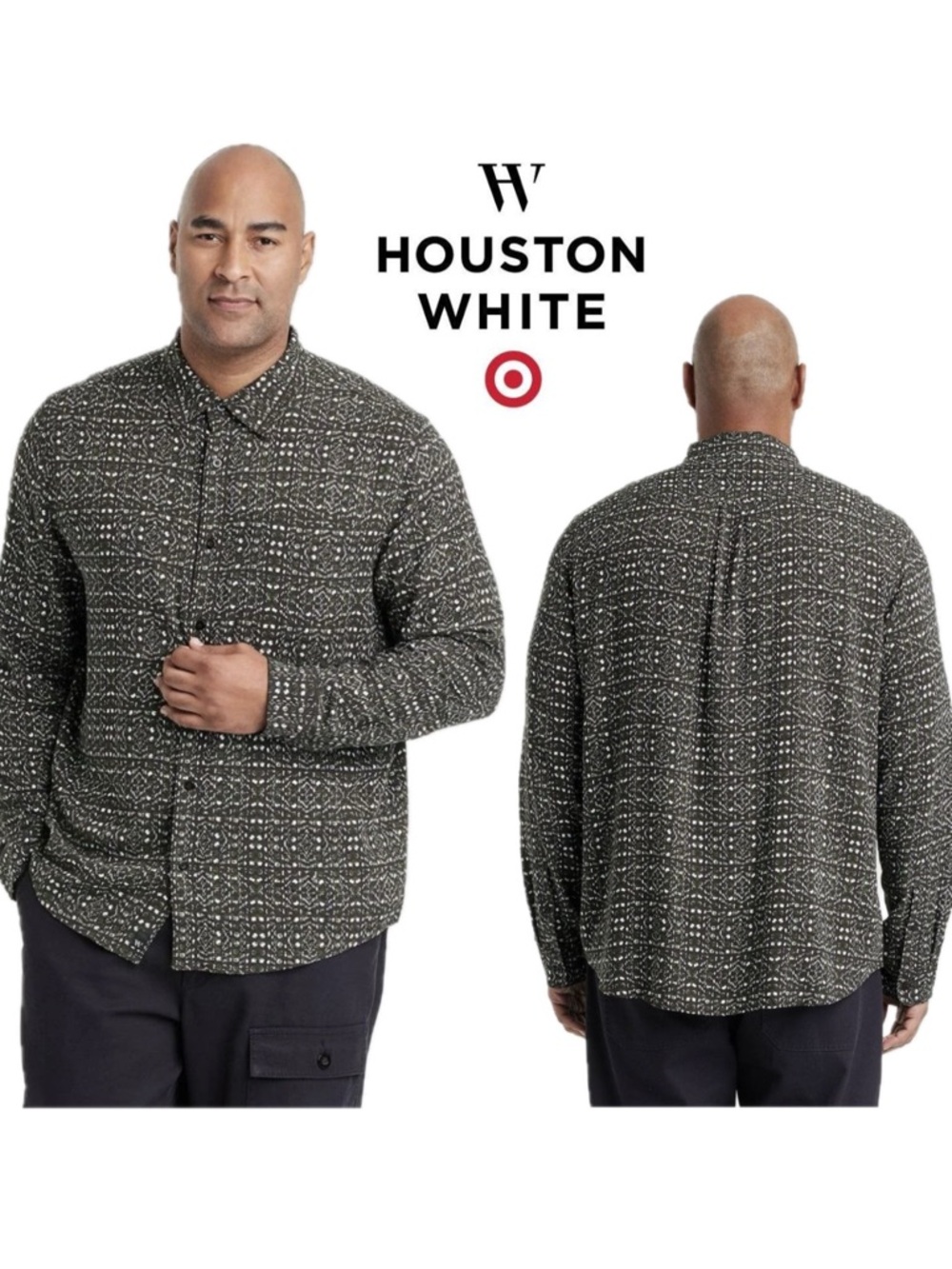 Houston White Target Bold Geometric Print Long Sleeve Button Down Heritage Shirt